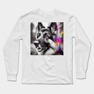 Colorful Gaze: German Shepherd Charm, Cute German Shepherd Long Sleeve T-Shirt